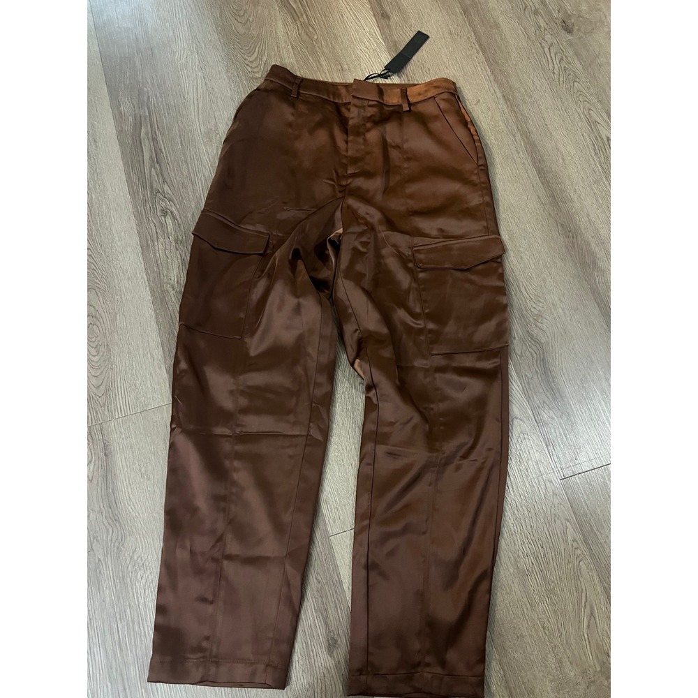 House of Harlow 1960 Brown Satin Cargo Pants High Waisted Straight Leg Size 6